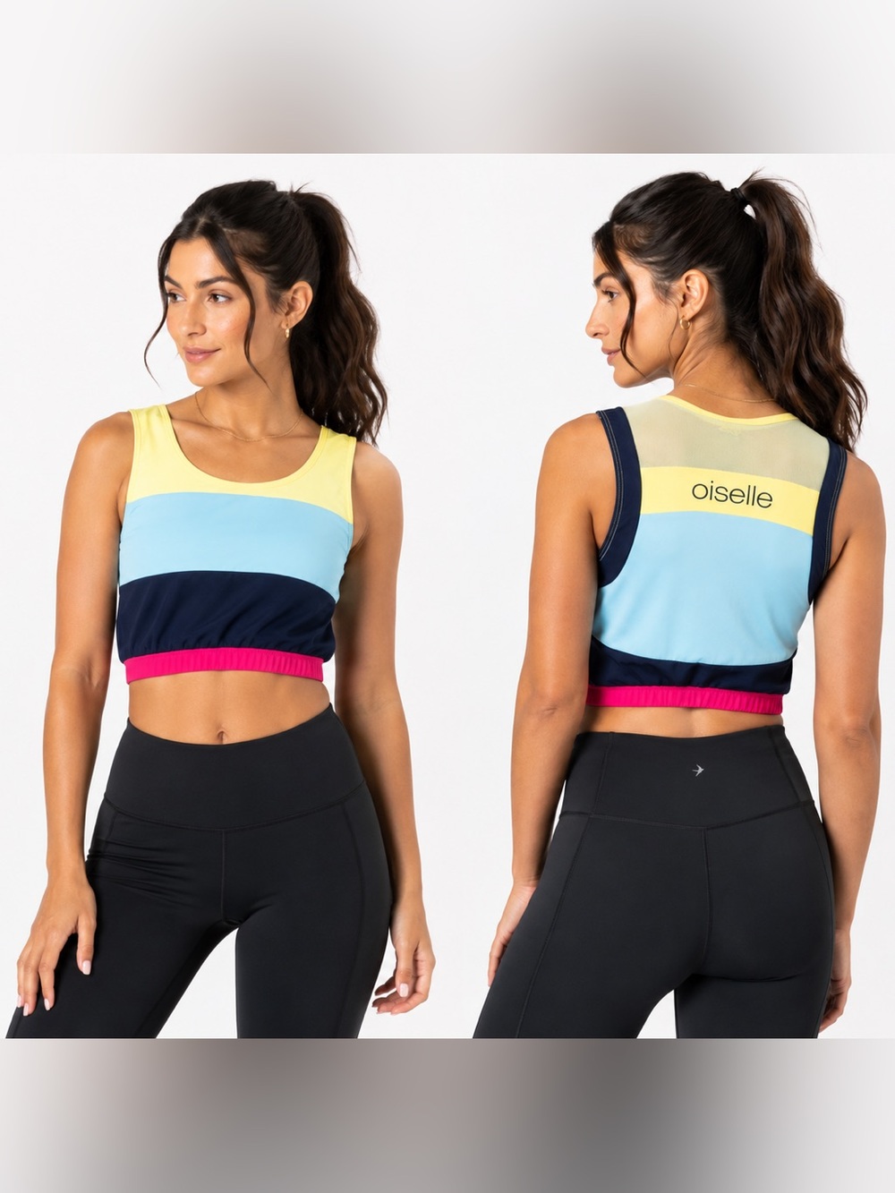 Oiselle Colorblock Sports Bra Crop Top Running Racerback Activewear Medium -pads